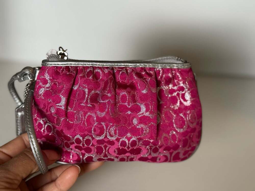 Coach Violet Lurex Opt Art Wristlet with Silver Leather Trim